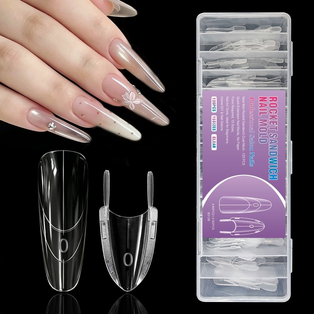 Nail Tech Accessories - 120 stuks Raketvormige Sandwich Dubbele Nagelvorm