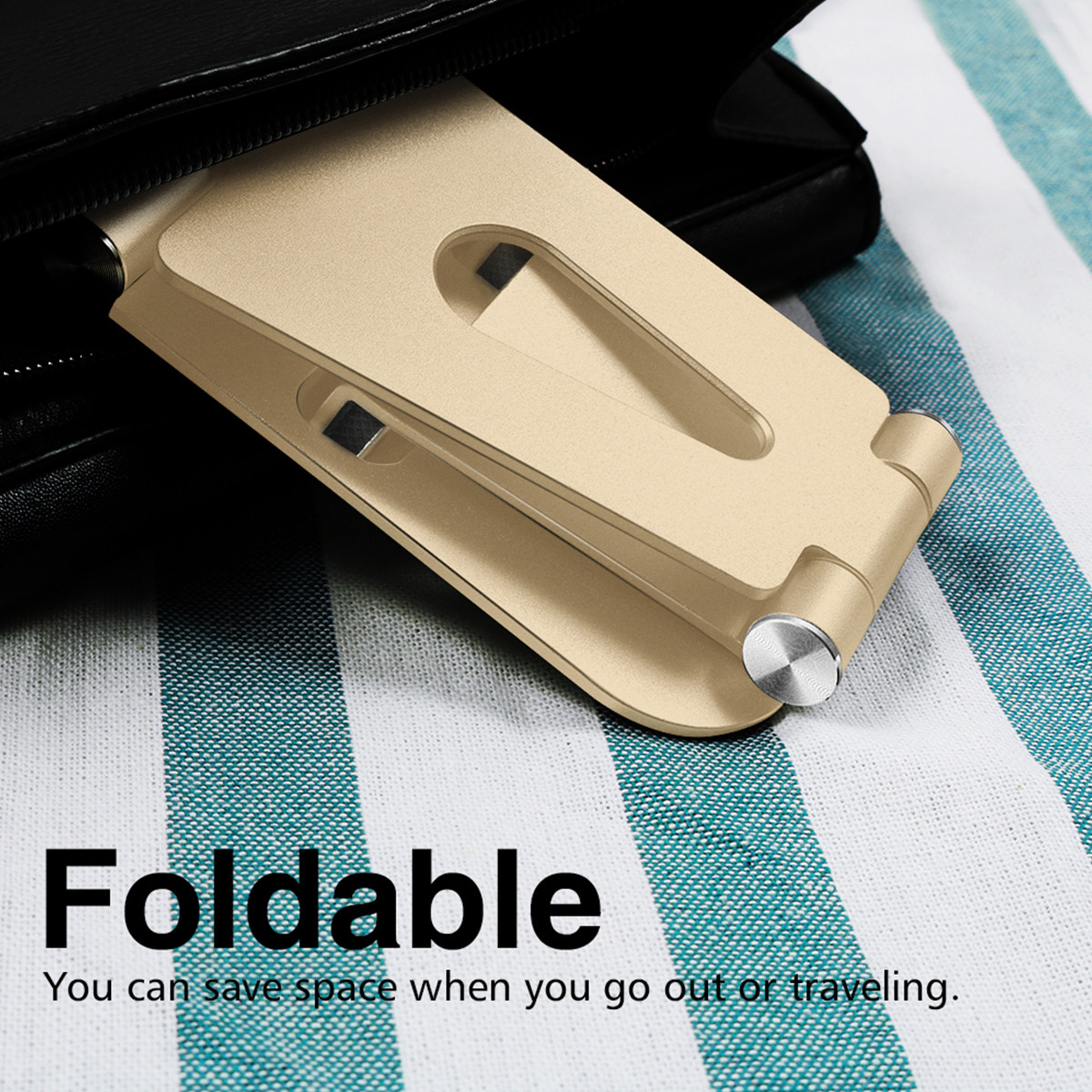 Phone Stand Aluminum - Universele metalen telefoonhouder van aluminiumlegering, goudkleurig,
